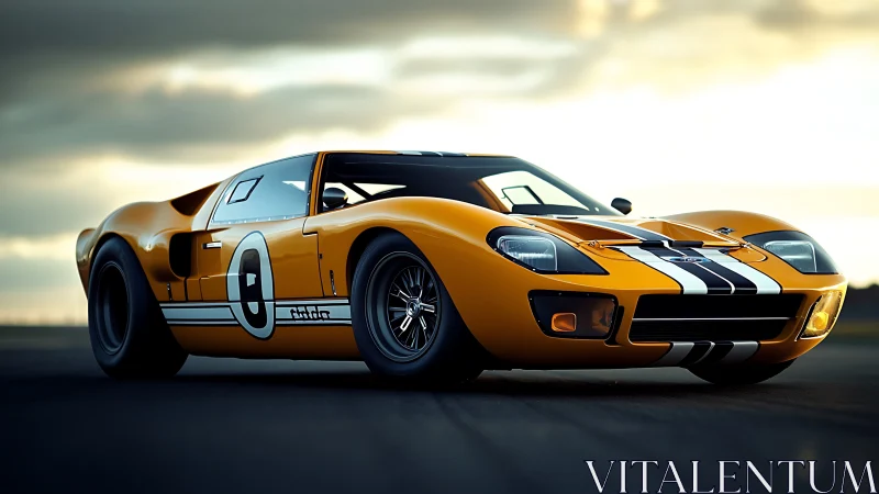 Sunset-slick racer crouches low, ready to pounce on asphalt