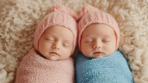 Twin Dreamers Swaddled in Pastel Serenity.
