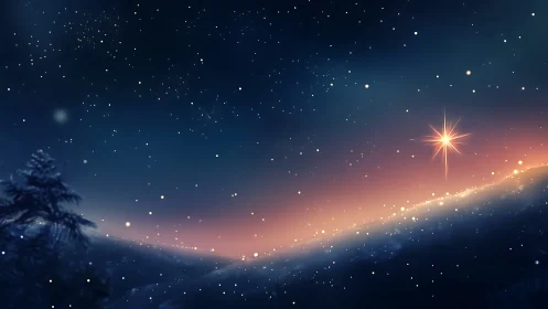 Luminous winter star above gradient dusk horizon sky.