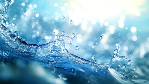 Sparkling blue water splashes in bright morning light.