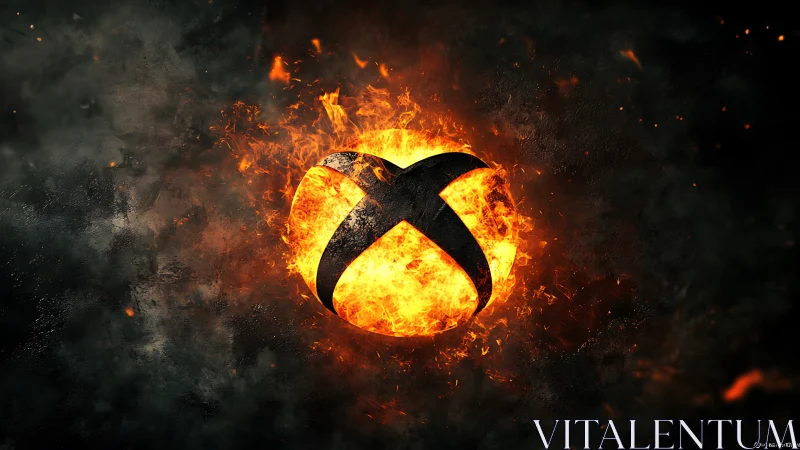 Black circular emblem engulfed in intense orange and yellow flames