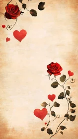 Crimson Romance Blooms Within Vintage Whispers and Delicate Hearts