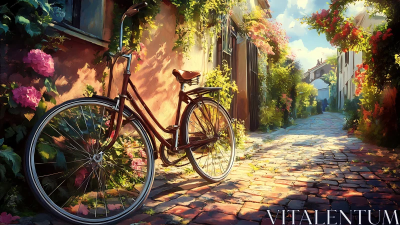 Vintage Bicycle in Flowering Courtyard.