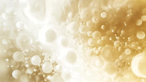 Abstract golden bubbles in soft dreamy background, macro style.