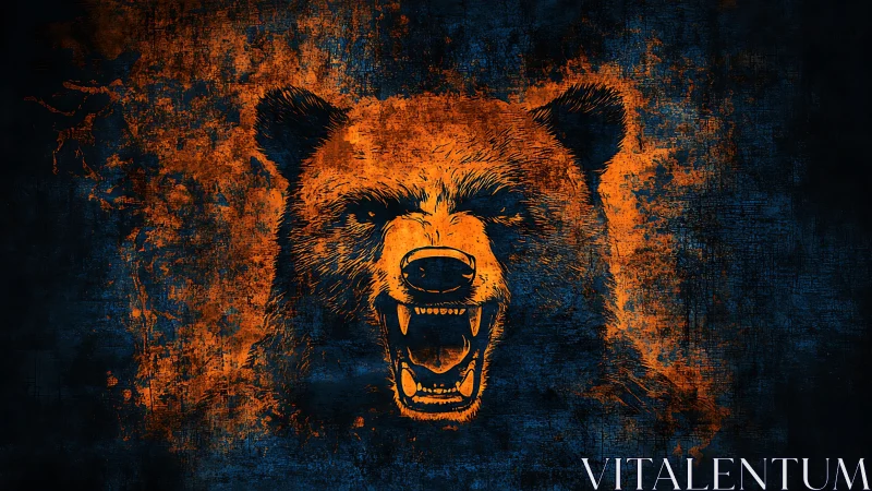 Molten Ember Bear Roar on Midnight Grunge Canvas.