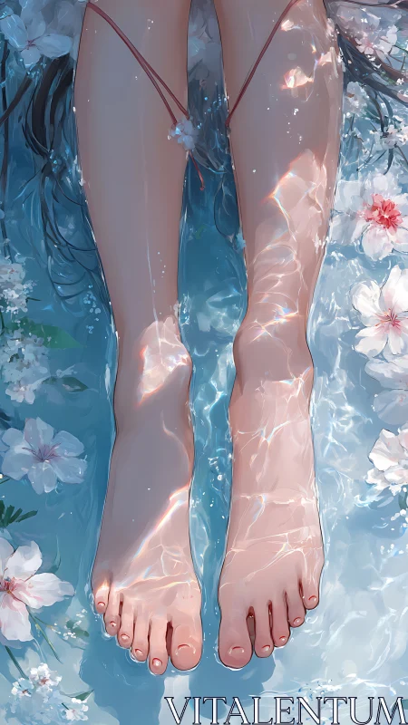 Sunlit petals waltz across waterlit legs in quiet repose