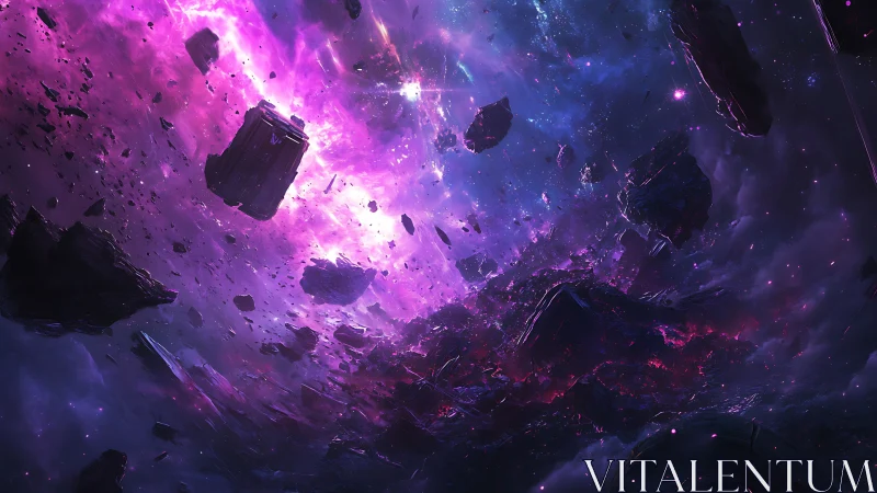 Nebular debris field cascades through luminous violet stellar rift