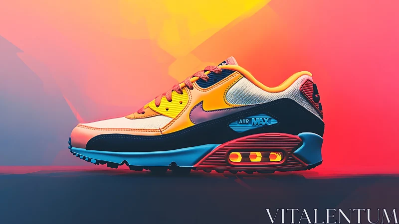 Gradient-lit athletic sneaker rendered with high-contrast neon color blocking
