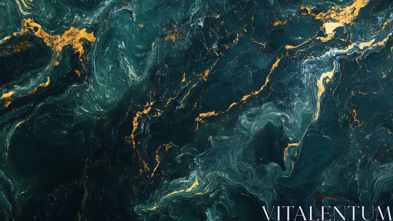 Emerald marbled currents with molten gold vein highlights.