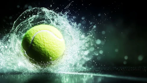 Neon tennis ball smashes through water in dramatic motion