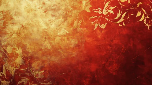 Ornate golden foliage over textured red gradient field.