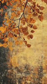 Autumn beech branch overlaying textured ochre wall surface