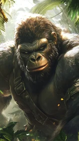 Gentle jungle guardian gorilla meeting your curious gaze.