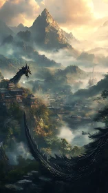 Mountain valley settlement with black dragon presence.