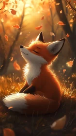 Little fox in golden autumn light enjoying quiet peace.