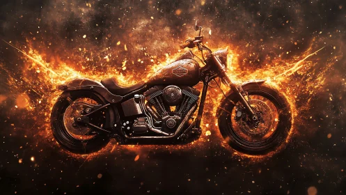 Inferno-steeped road warrior motorcycle ignites the dark horizon.
