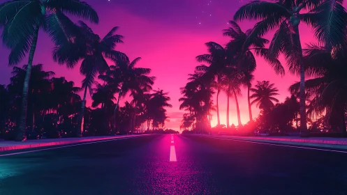Neon palm highway under vivid magenta sunset sky. Period.