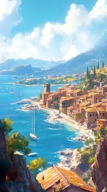 Sunlit seaside village leans lazily into turquoise calm