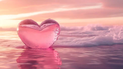 Translucent Pink Cardiac Form Submerged in Chromatic Seascape.