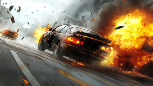 Explosive High-Speed Chase: Fiery Action Unfolds