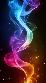 Digital painting of luminous multicolor ribbon plumes on black.