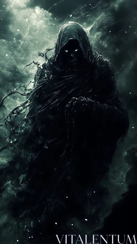 Spectral Wraith in Storm-Torn Void, High-Contrast Digital Painting.