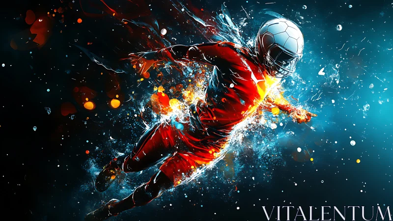 Electric sprint of a soccer hero bursting through color.
