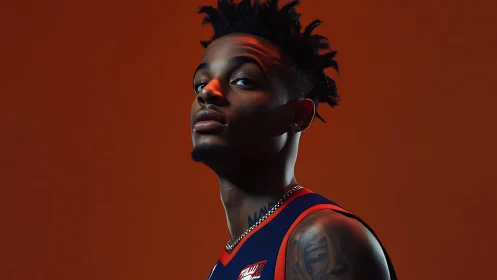 Studio portrait of basketball player under dramatic rim lighting