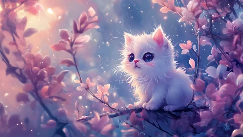 Ethereal Felid Specimen Amidst Chromatic Floral Density Matrix.