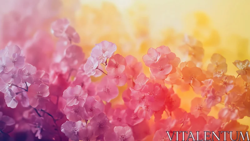 Soft-focus geranium bloom gradient cascades through pink-orange-yellow spectrum.