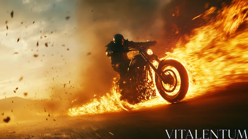 Blazing motorcycle rider carves a trail of dramatic fire