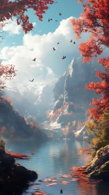 Digital landscape render depicts lake, cliffs, and foliage