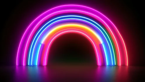 Neon rainbow gateway bends night into glowing color spell.