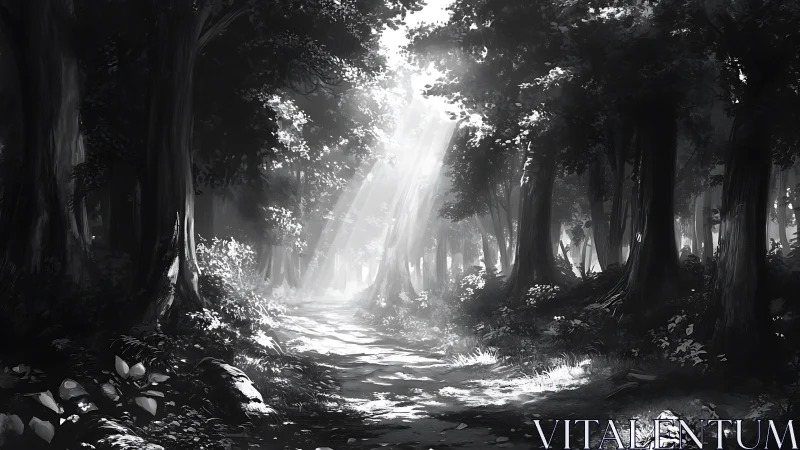 Enchanted Forest Path with Heavenly Light.