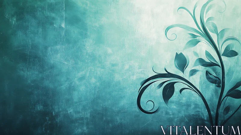 Gentle teal vines curling across a dreamy textured sky.