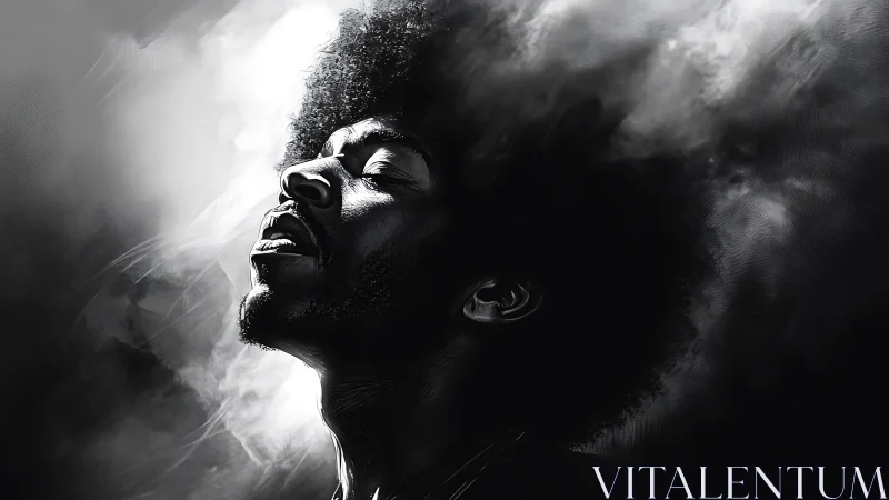 Monochrome side profile isolates a face amid diffused smoke