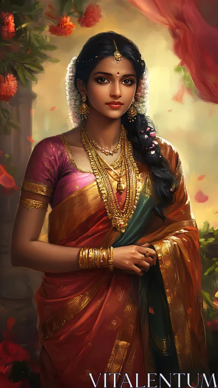 Regal South Asian bride in luminous silk and gold finery.