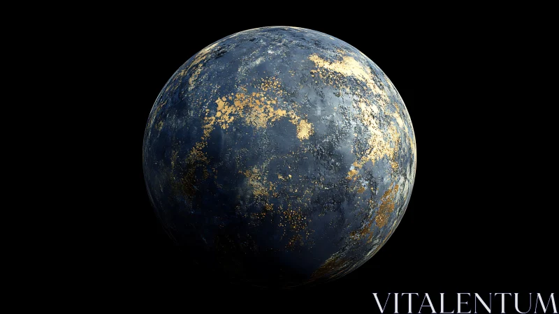 Gilded midnight world drifting quietly through space.