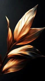 Golden metallic leaves curve elegantly against deep shadow