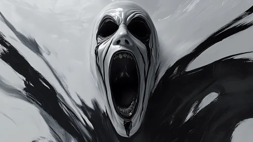 Monochrome screaming spectral mask with fluid black distortion