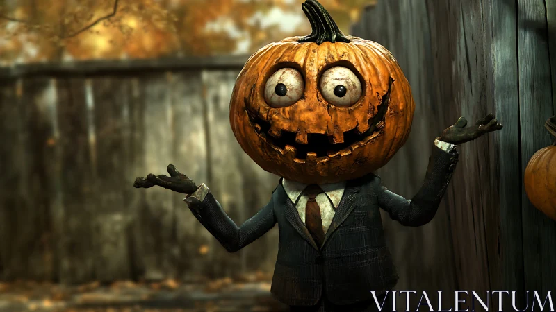 Pumpkin-headed gentleman sharing goofy autumn greetings.