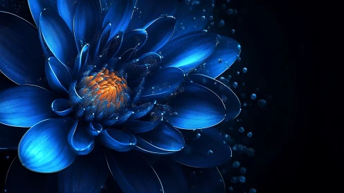 Luminous Blue Flower Blooms in Digital Darkness