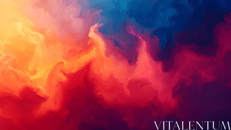 Luminous nebula swirls in vivid red, orange and deep blue.