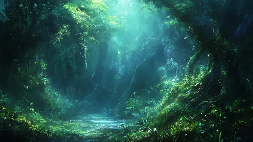 Luminous Cavern Reverie: Where Jungle Whispers Meet Verdant Light.