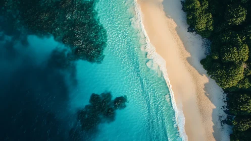 Pristine Tropical Coastline from Above with Turquoise Waters