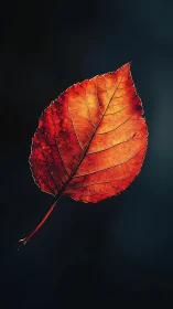 Autumn leaf glows with rim light against deep black void