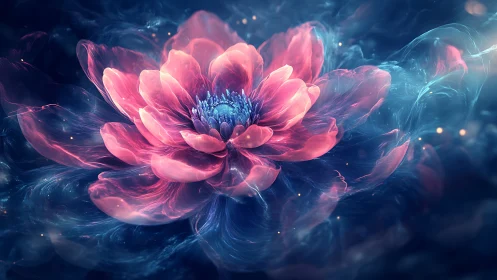 Luminescent cosmic flower unfolding in ethereal nebula.