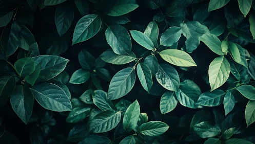 Moody emerald foliage fills a dark, atmospheric frame.