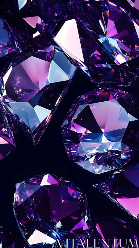 Faceted purple gemstones on dark background in closeup.