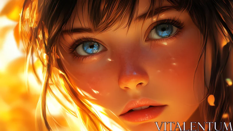 Sunlit anime portrait renders luminous skin and blue eyes